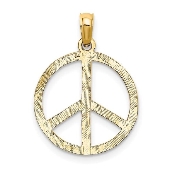 14k Yellow Gold Textured Peace Sign Pendant, 16mm (5/8 inch) - Picture 3 of 6